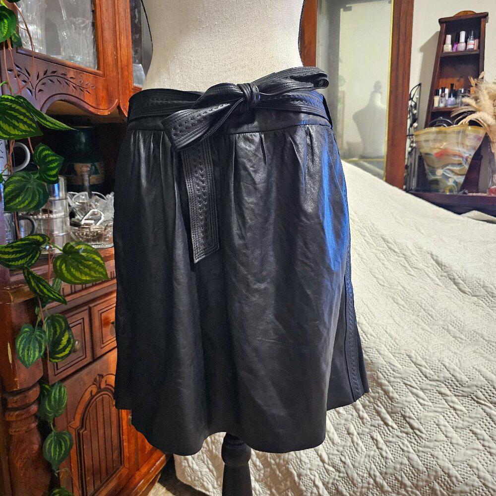 Elie Tahari Belted Soft Leather Skirt with Pockets